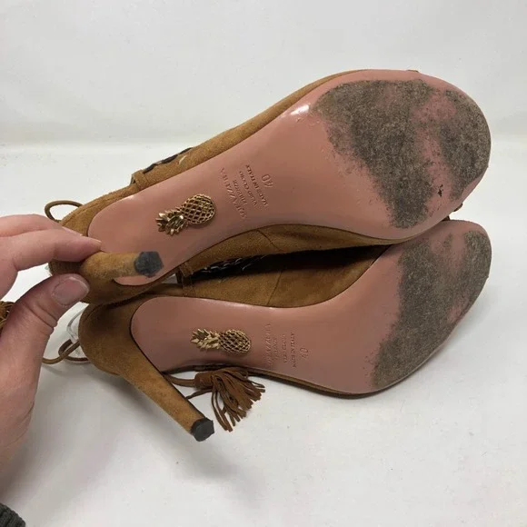 Aquazzura Sexy Thing Cut Out Suede Sandals Womens 40 US 9.5 Brown Artsy Boho - Picture 8 of 14